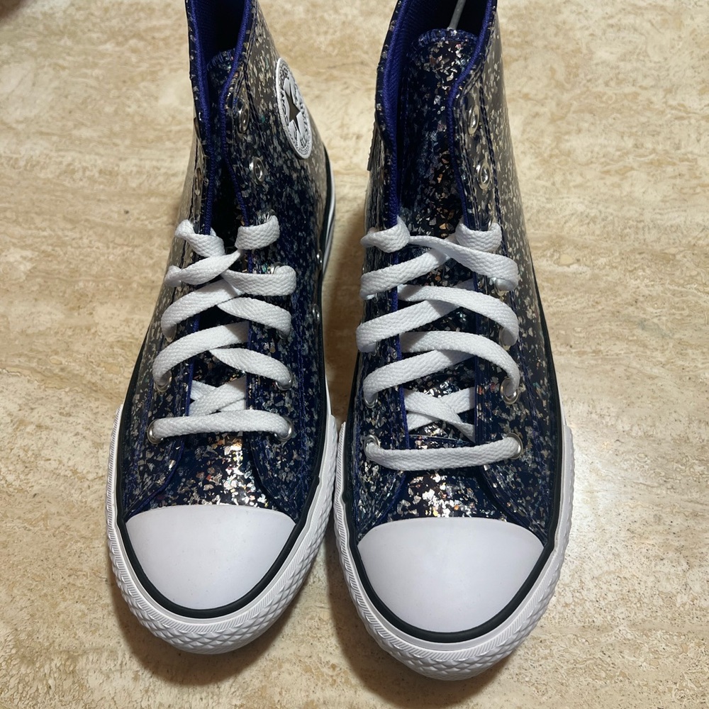 Kids Navy Glitter High-Top Sneakers - Converse